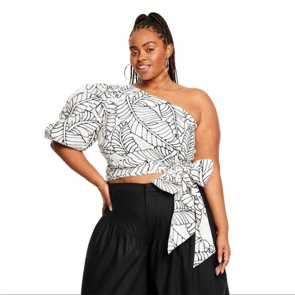 NWT Fe Noel for Target Sketch Palm Leaf Print Wrap Tie One Shoulder Top